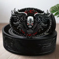 Men's alloy buckle leather belt with vintage embossed Japanese design