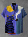 Mens Printed Short-Sleeve Stand-Up Collar Top