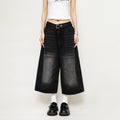 Women's American-style Retro Loose Cropped Denim Wide-leg Pants