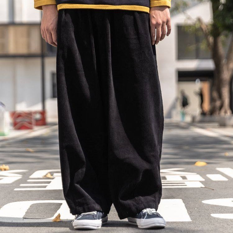 Men's Autumn Winter Retro Casual Corduroy Wide Leg Cargo Pants