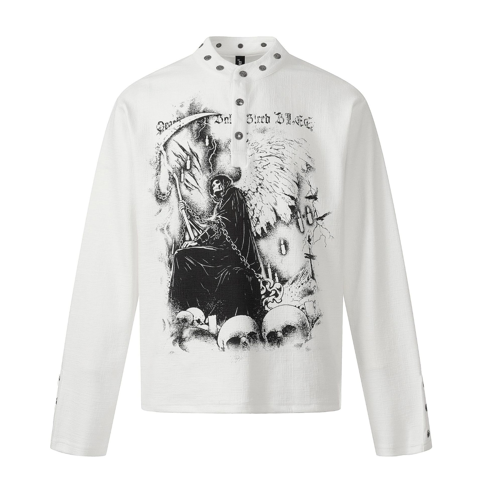 New American-style Retro Dark-themed Trendy Printed Mens Long-sleeve Shirt