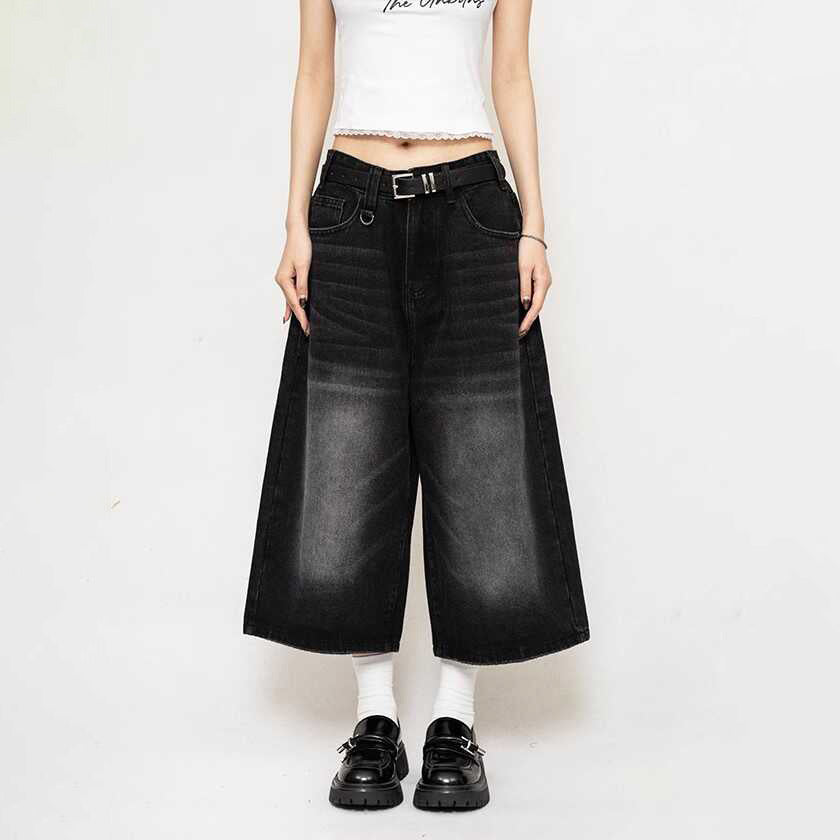 Women's American-style Retro Loose Cropped Denim Wide-leg Pants