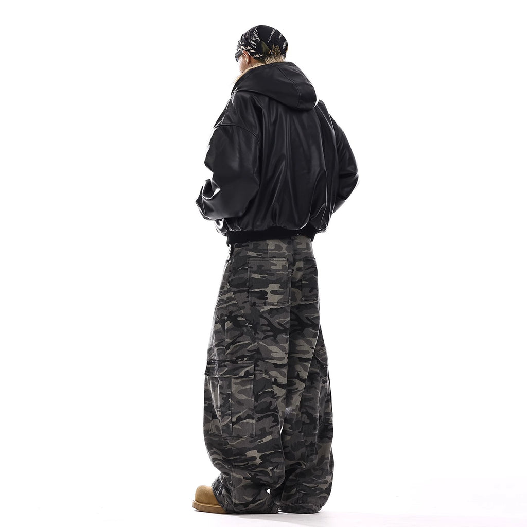 American-style Vintage Camouflage Machete-cut Jeans For Men