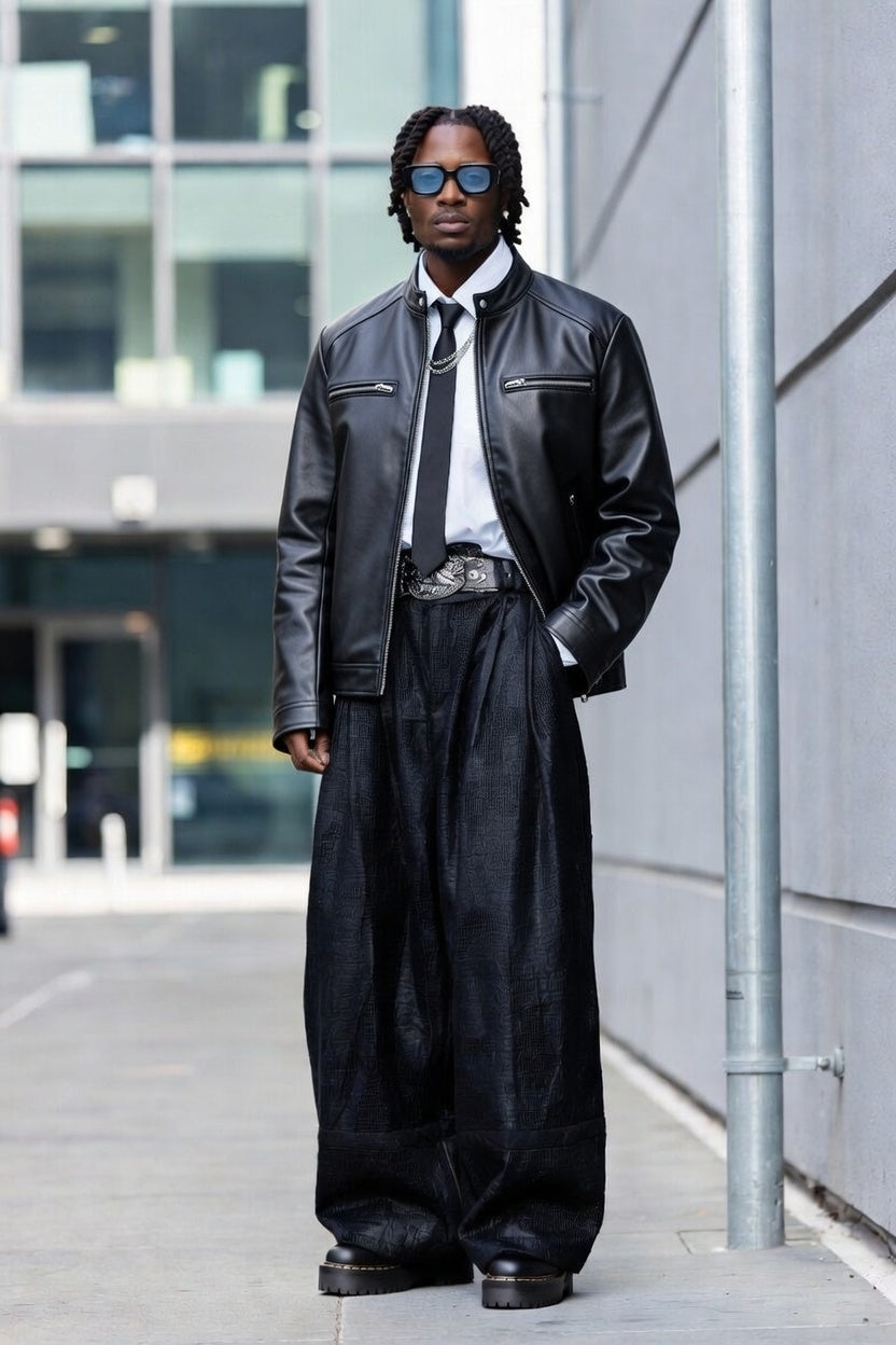 Men's Stand-up Collar Leather Jacket Business Casual Jacket