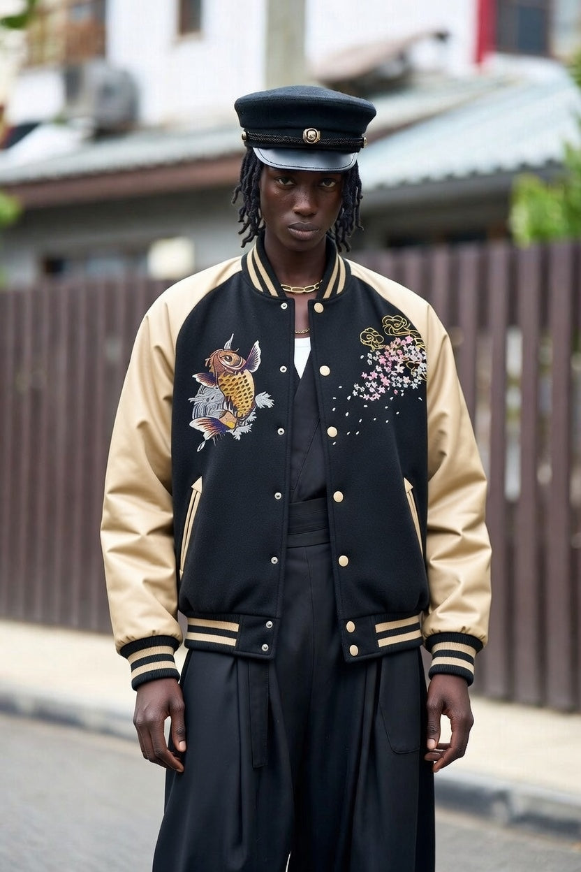 Kanzi Sakura Varsity Jacket - Tokyo Streetwear | Japanese Street
