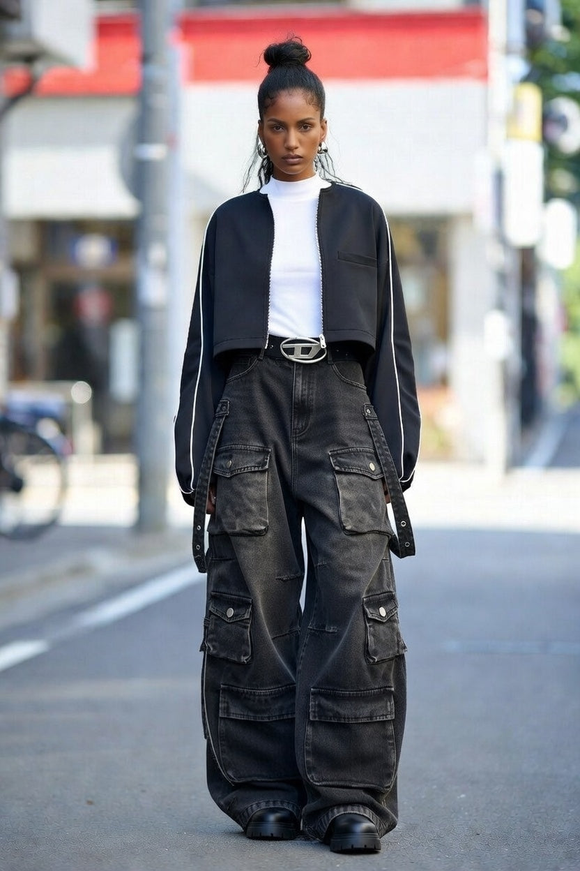 Multi Pocket Vintage Wide Leg Jeans