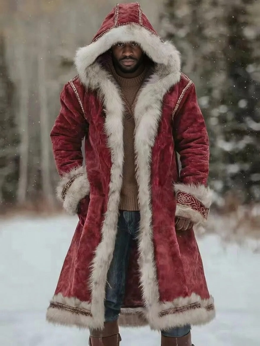 Crimson Hooded Long Coat – Winter Luxe Edition